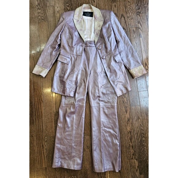 Max Nugus Haute Couture Ladies Pant Suit M/ 32" Metallic Purple Faux Snake Skin - Picture 1 of 16